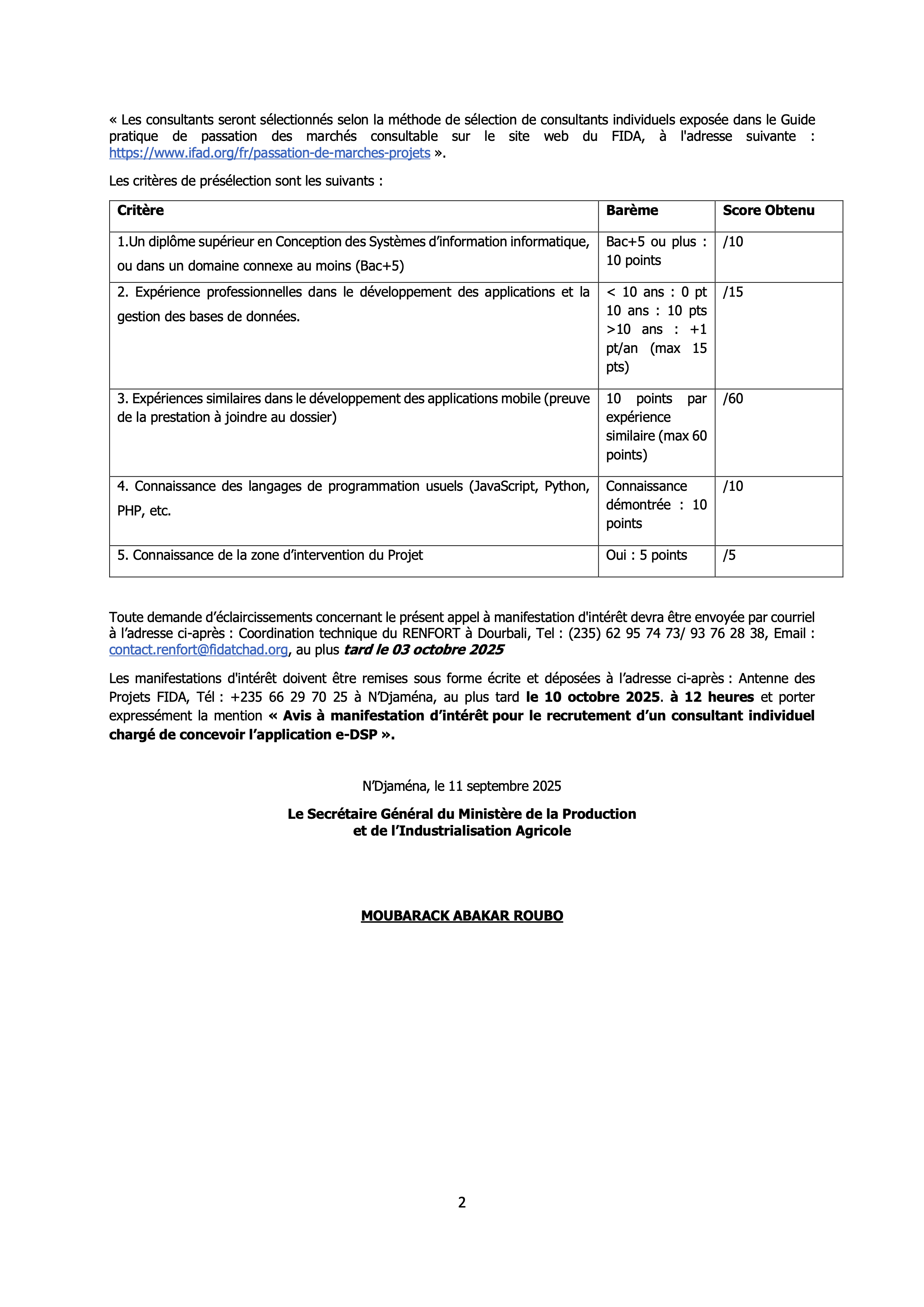 Tchad : Avis d'Appel à Manifestation pour le recrutement d'un Consultant Individuel pour la conception de l'application e-DSP