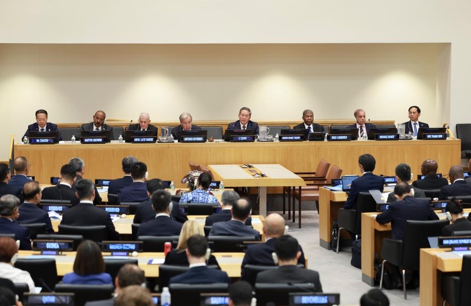 Chinese Premier Li Qiang addresses a high-level meeting on the Global Development Initiative held by China at the UN headquarters in New York, Sept. 23, 2025. (Xinhua/Ding Haitao)