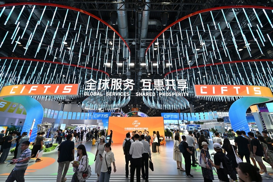 People visit the 2023 China International Fair for Trade in Services (CIFTIS) at China National Convention Center in Beijing, capital of China, Sept. 2, 2023. (Xinhua/Li Xin)