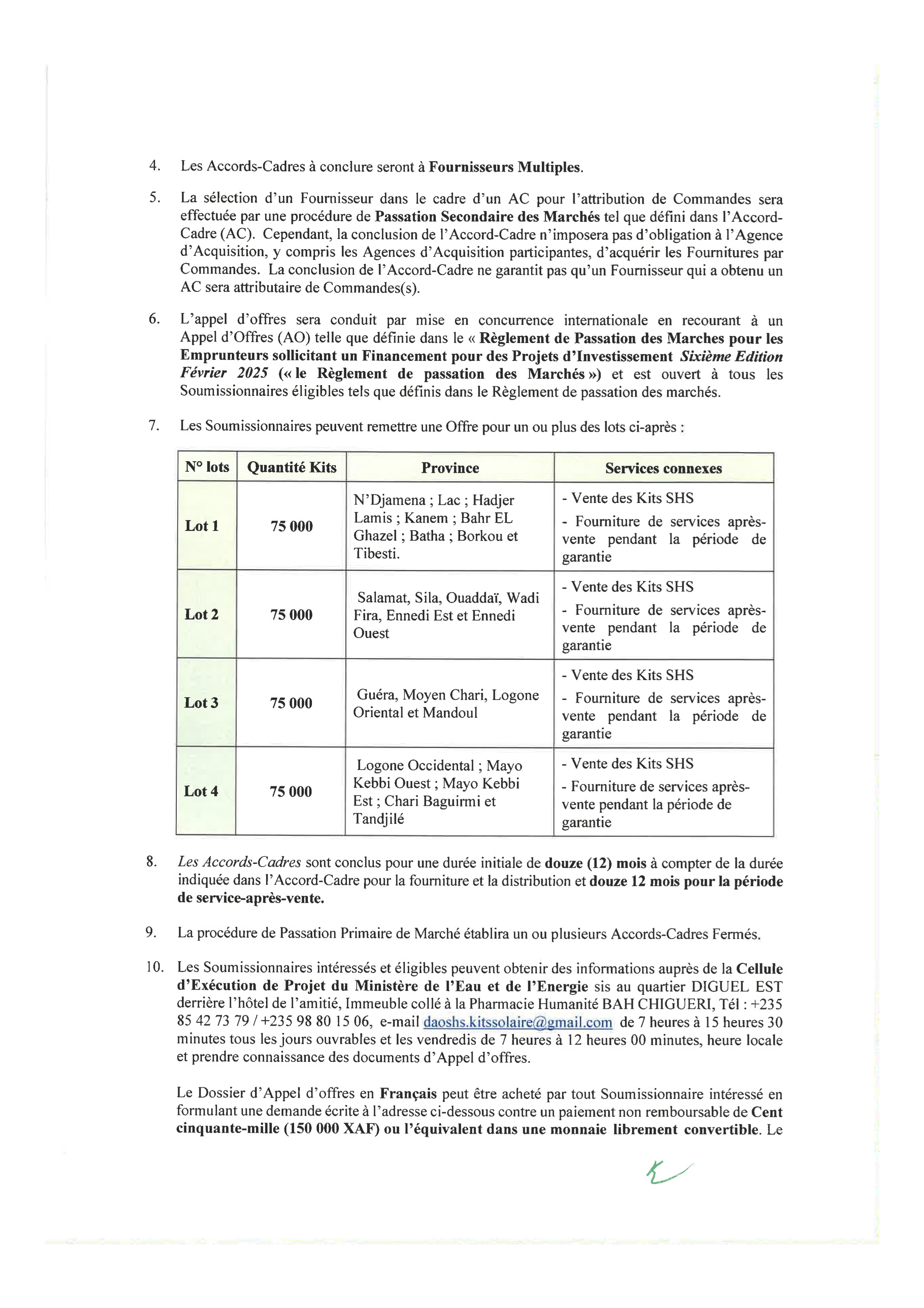 Tchad : Avis d'Appel d'Offres pour Fournitures de Kits Solaires Domestiques (Projet PAAET)