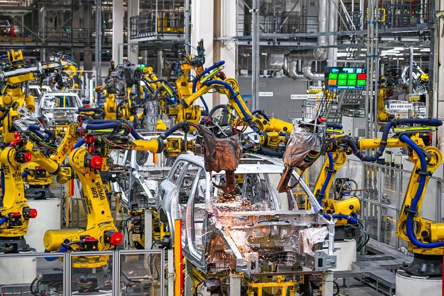 A drone photo shows the automated production at the Seres Super Factory in Liangjiang New Area, southwest China's Chongqing, Sept. 19, 2025. (Xinhua/Wang Quanchao)