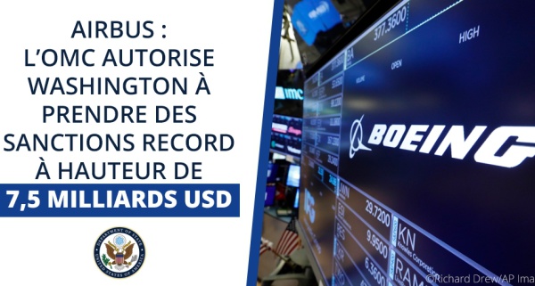 Airbus : l'OMC autorise Washington à prendre des sanctions record, à hauteur de 7,5 milliards de dollars