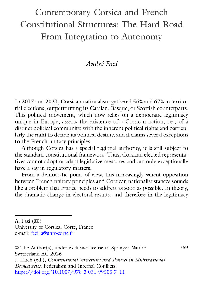 Contemporary Corsica and French Constitutional Structures: The Hard Road From Integration to Autonomy