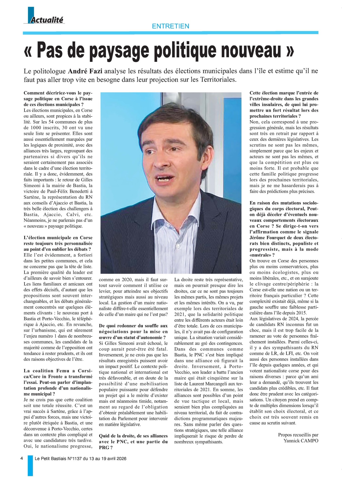 Interview relative aux élections municipales de 2026 en Corse Interview relative aux élections municipales de 2026 en Corse