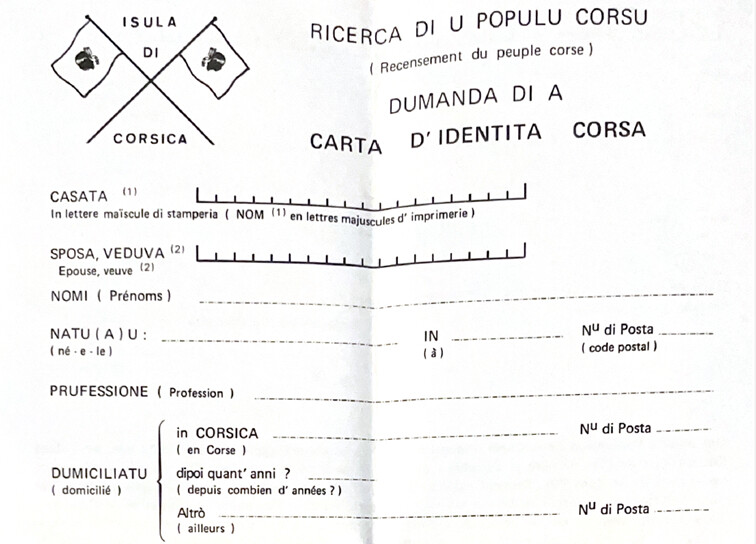 Un formulaire de demande de carte d'identité corse
