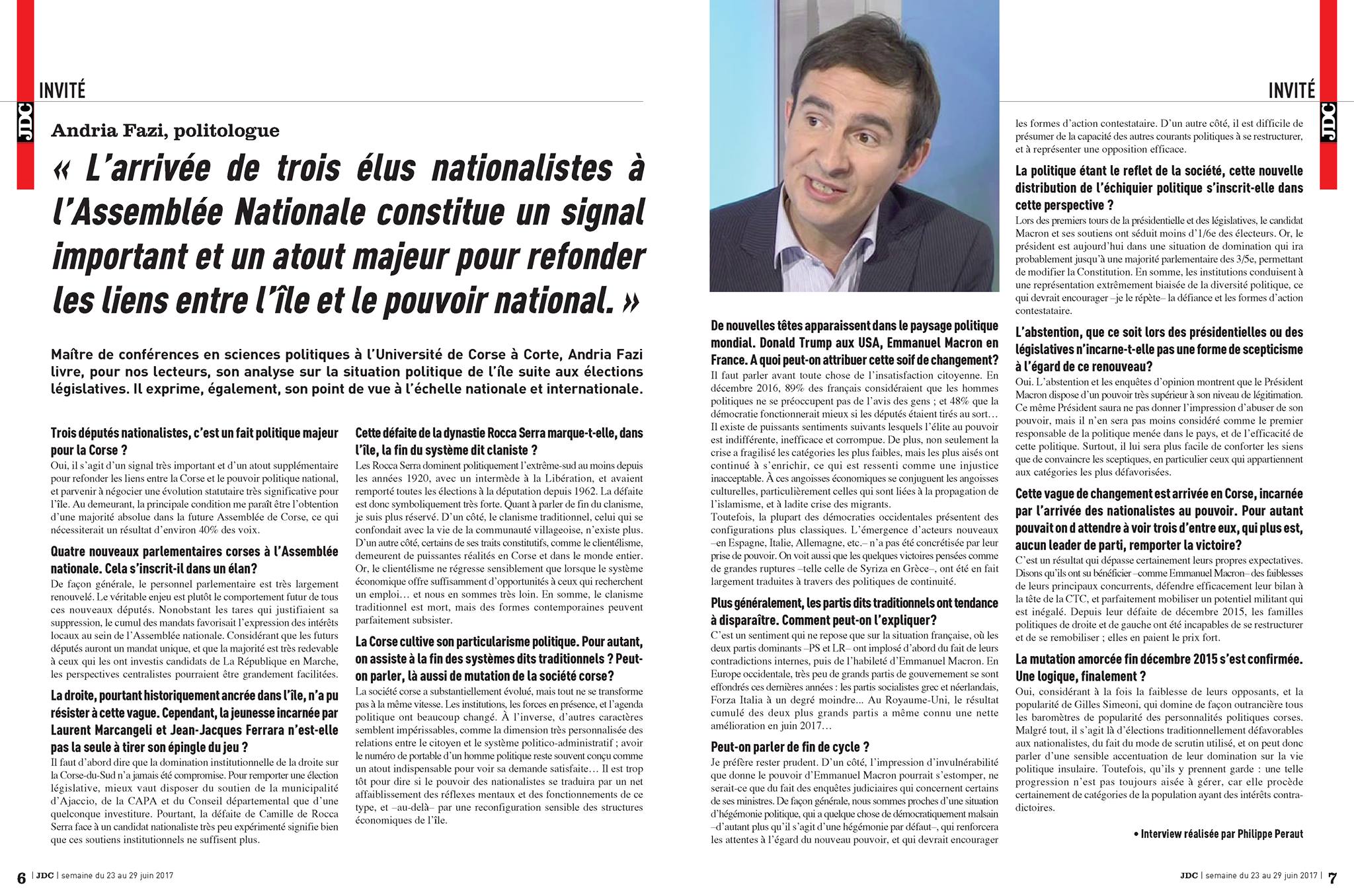 Interview donnée au Journal de la Corse - élections 2017