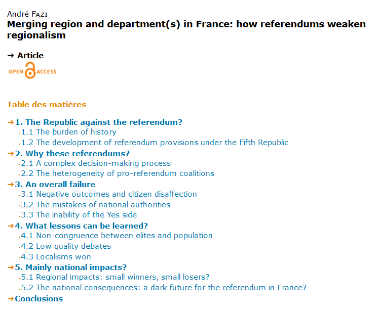 Merging region and department(s) in France: how referendums weaken regionalism