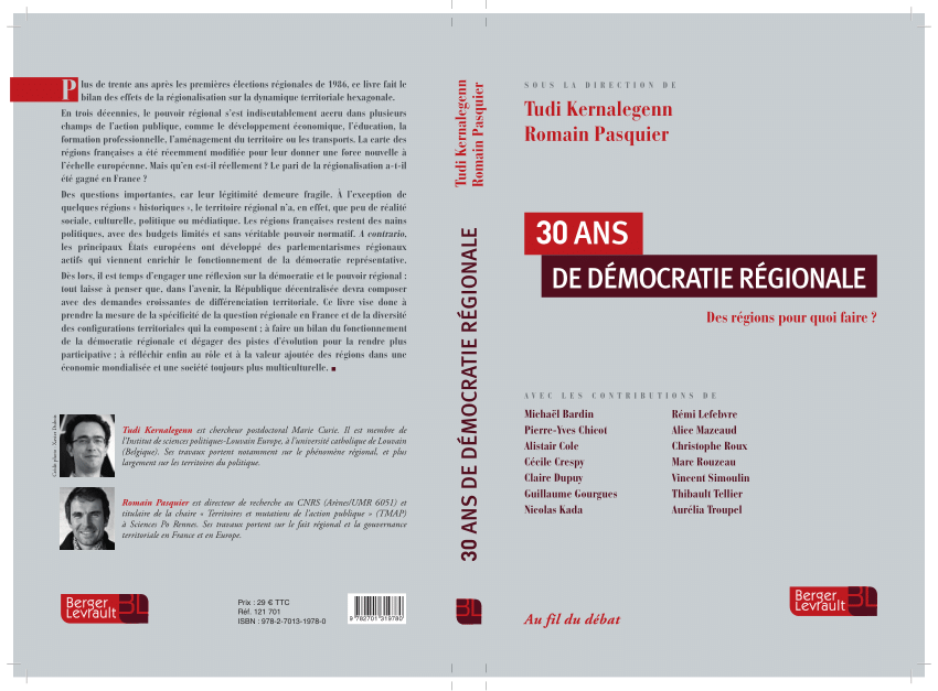 Recension: Tudi Kernalegenn et Romain Pasquier (dir.), 30 ans de démocratie régionale. Des régions pour quoi faire?