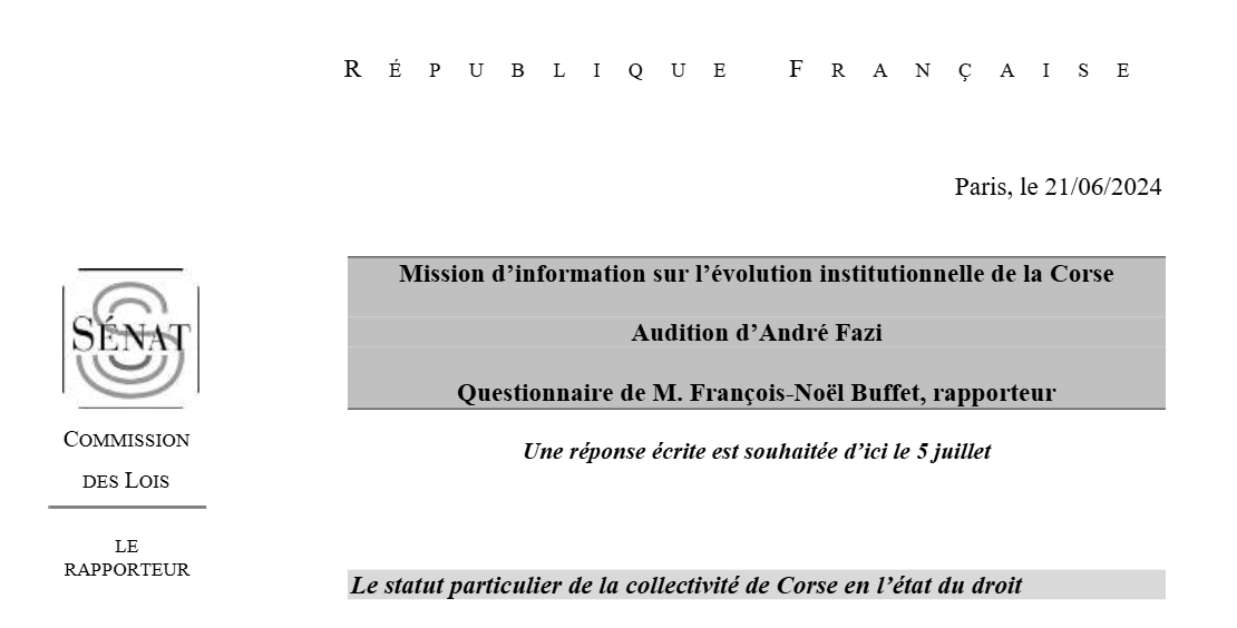 Contribution à la mission d'information sénatoriale sur l'évolution institutionnelle de la Corse