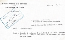 Lettre du président de l'Université de Corse au ministre de l'Éducation nationale au sujet du CAPES et de l'agrégation en langue et culture corses, 1986
