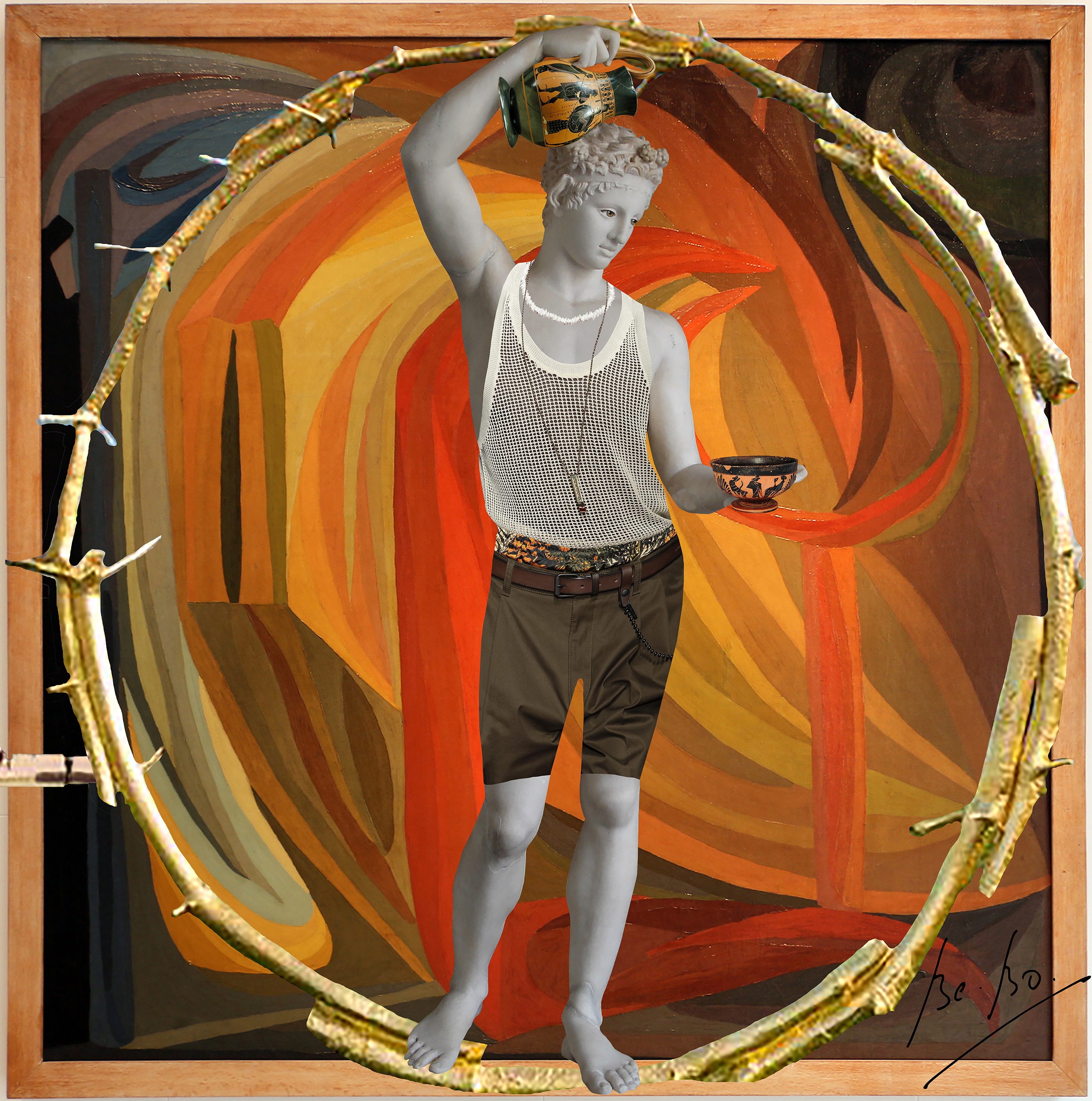 Satyre verseur avec toile d'Otto Freundlich accompagné de l'oeuvre d'Ugo Rondinone Satyre verseur avec toile d'Otto Freundlich accompagné de l'oeuvre d'Ugo Rondinone