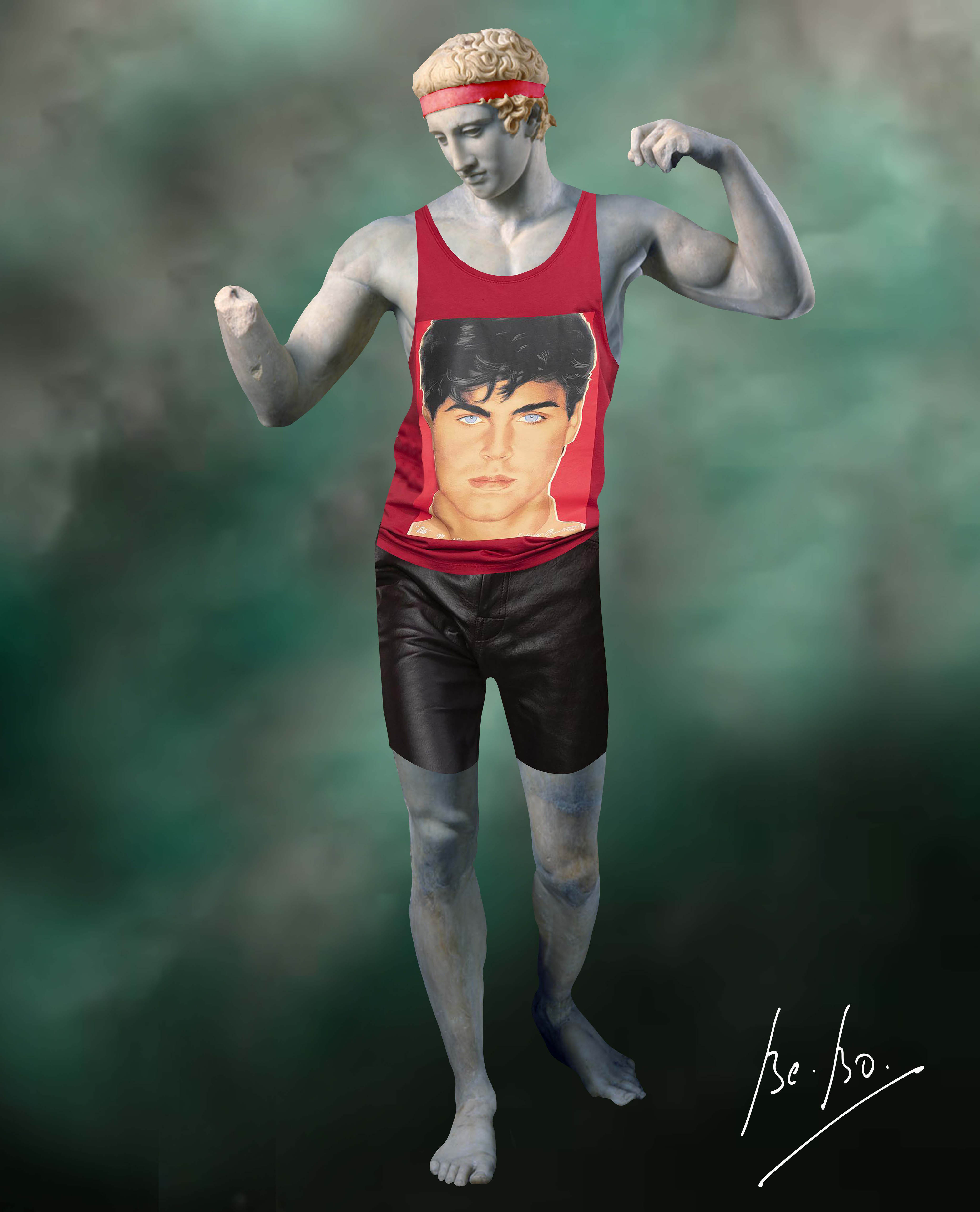 Le jeune athlète ceint sa tête du bandeau de la victoire Le jeune athlète ceint sa tête du bandeau de la victoire