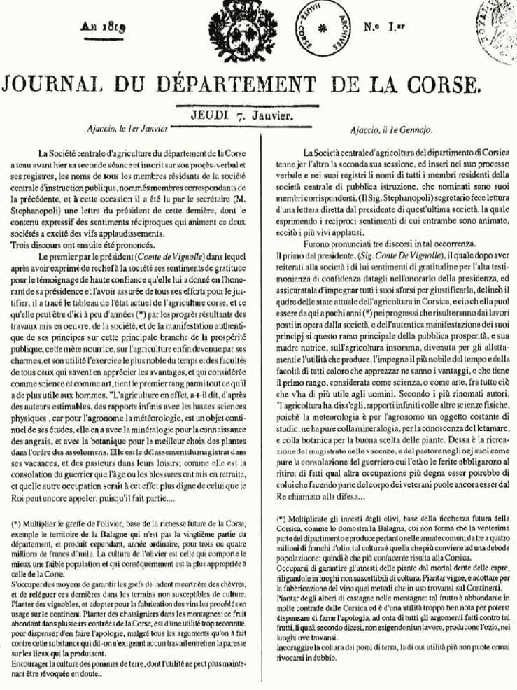 Il primo giornale stampato in Corsica
