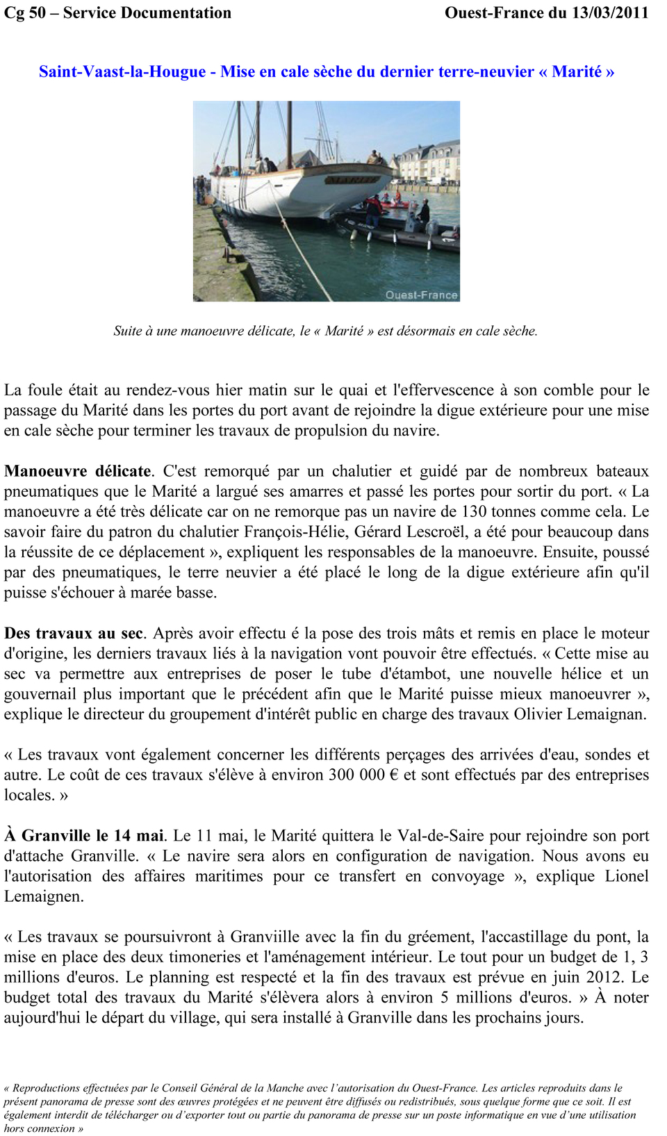 Marité : mise au sec pour travaux