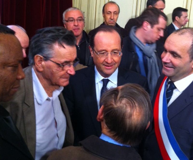 Ernest Martin en compagnie de François Hollande, musée de Louviers