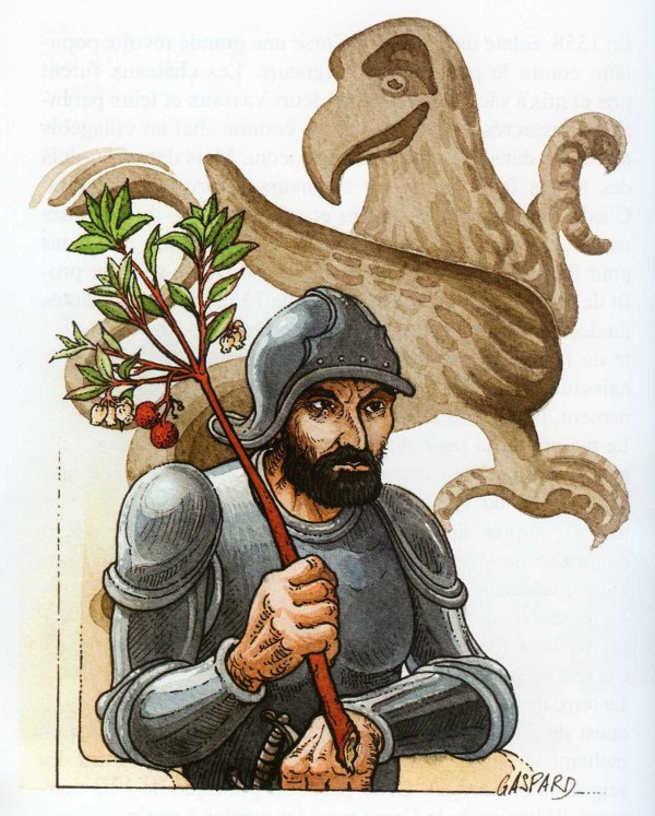 Vincentellu d'Istria chì tene "a bachetta". Daretu u griffone, sìmbulu di l'Aragone