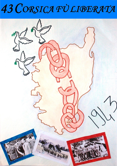 1943 Corsica fù liberata : l'affissi fatti da i zitelli