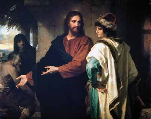 Le jeune homme riche et Jésus par  	 Heinrich Hofmann  (1824–1911) Domaine public via Wikimedia Commons