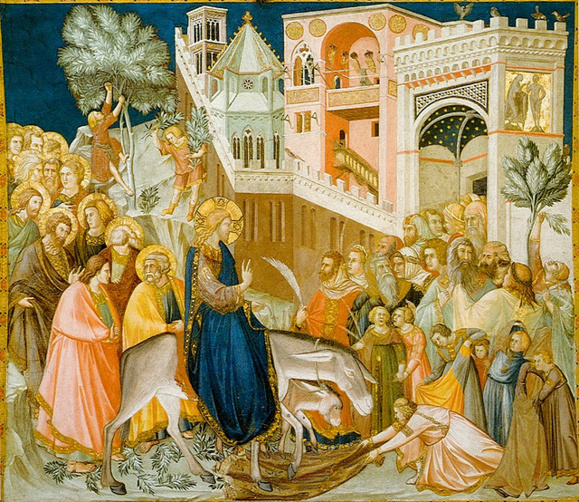 Fresque à Assise "L'entrée de Jésus à Jérusalem" de Pietro Lorenzetti (1320). (Domaine public Wikimedia Commons) Fresque à Assise "L'entrée de Jésus à Jérusalem" de Pietro Lorenzetti (1320). (Domaine public Wikimedia Commons)