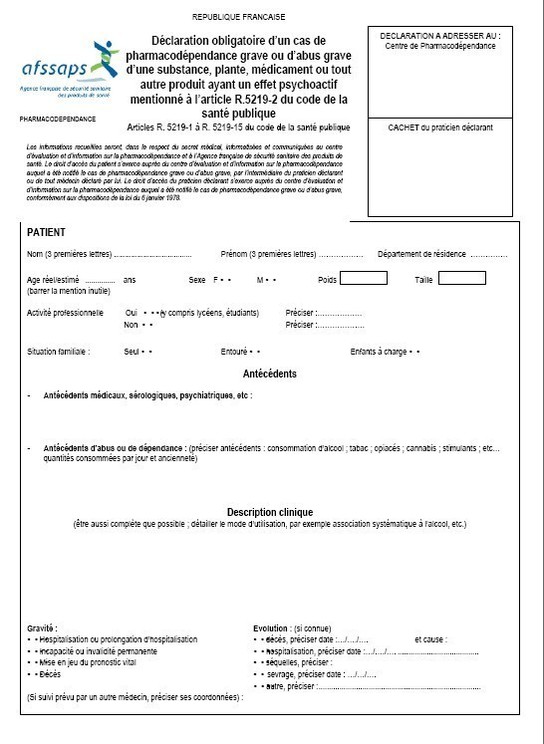 Déclaration d'effets indésirables dus aux psychotropes