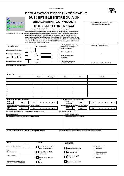 Déclaration d'effets indésirables dus aux psychotropes