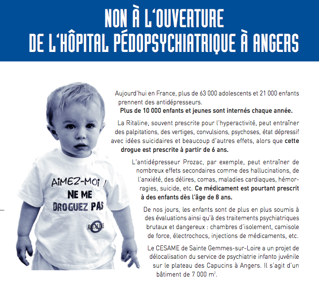 La CCDH manifeste contre l'hôpital pédopsychiatrique à Angers et dénonce les abus psychiatriques aux enfants
