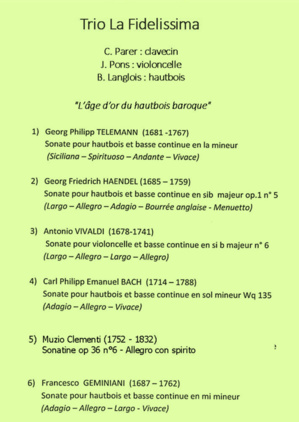 Trio La Fidelissima jeudi 19 septembre 18h30 Trio La Fidelissima jeudi 19 septembre 18h30