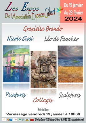 Exposition de peintures, collages & sculptures du 19 janvier au 23 février 2024