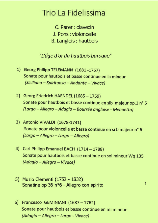 Trio La Fidelissima jeudi 19 septembre 18h30