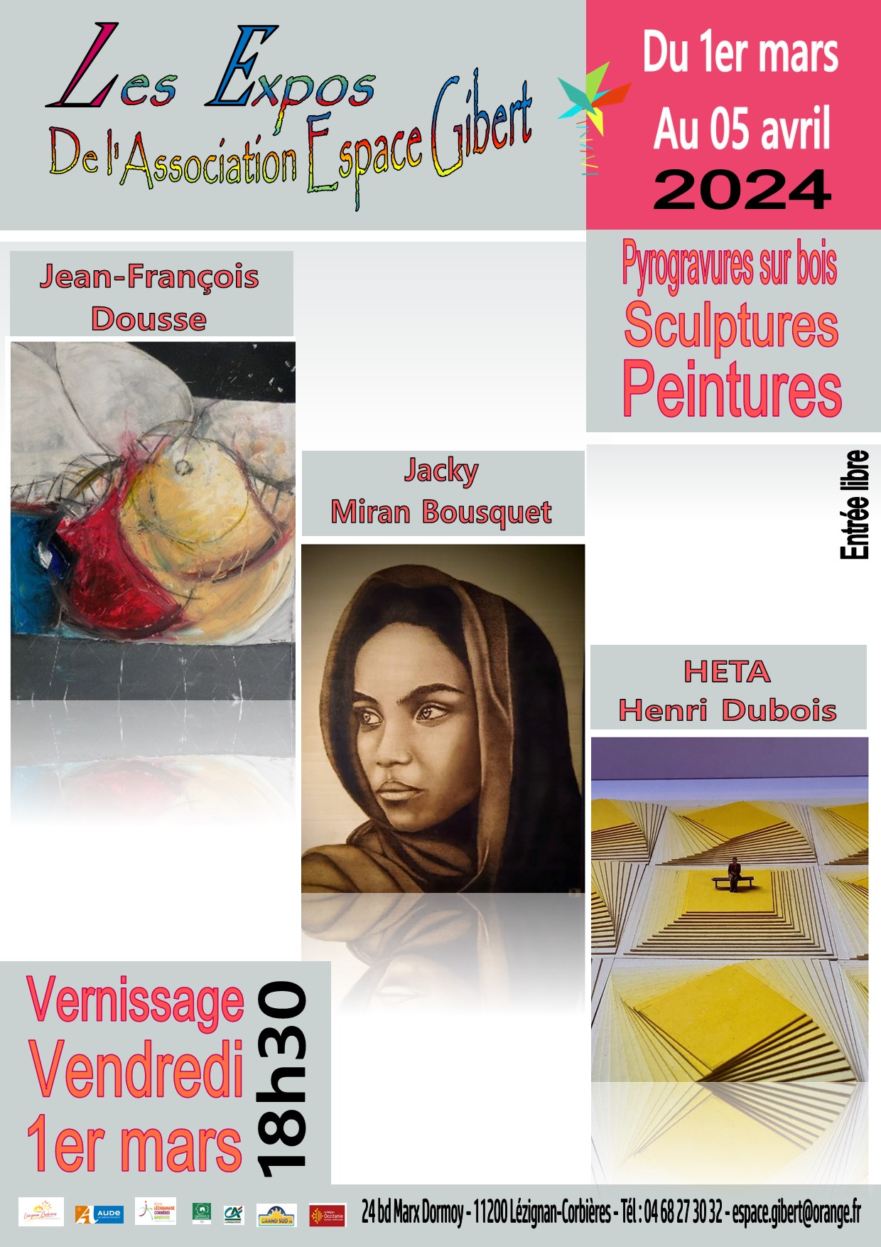 Exposition de peintures, pyrogravures & sculptures sur bois du 1er mars au 05 avril 2024