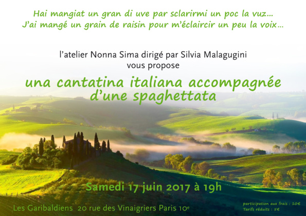 Invitation à 2 concerts avec pasta au local des Garibaldiens par Silvia MALAGUGINI
