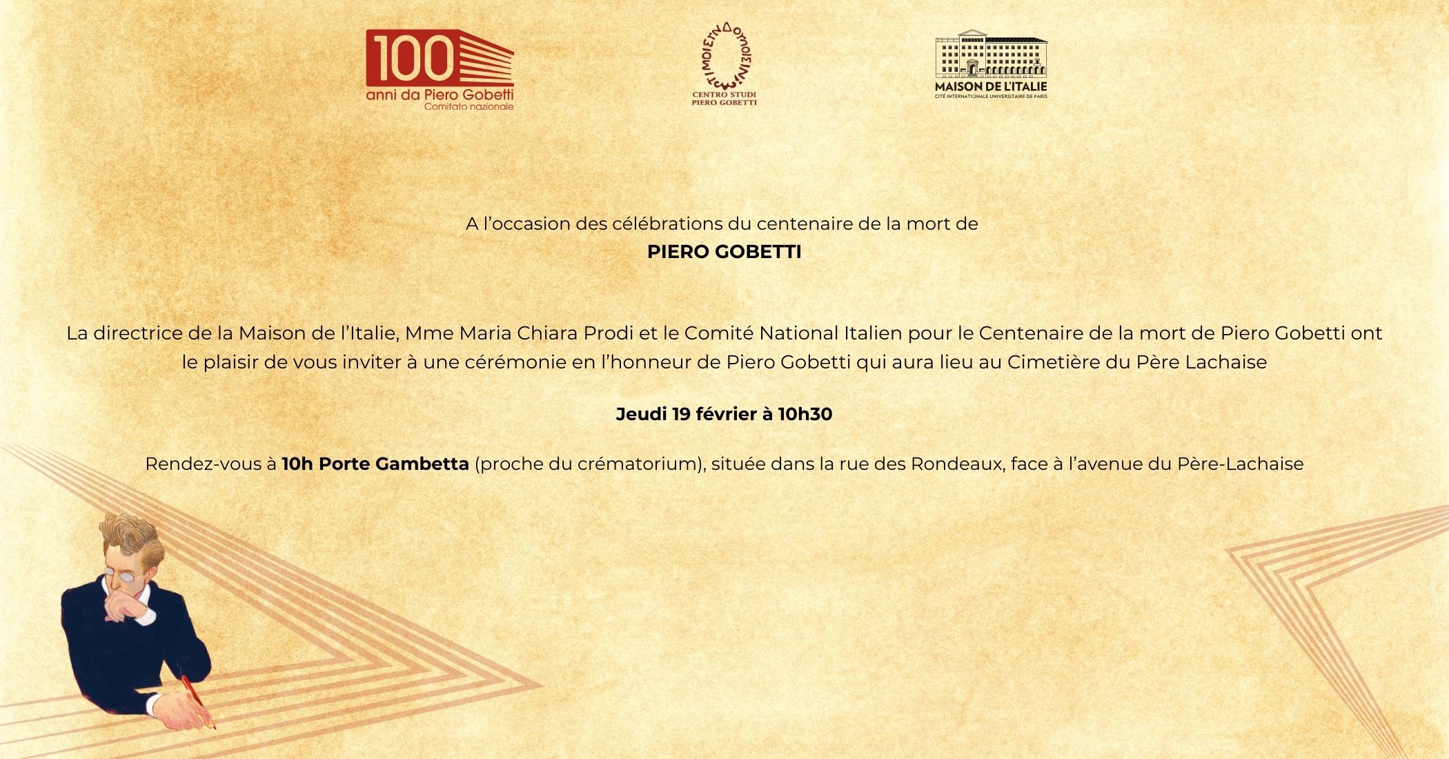 Rencontre à la maison de l'Italie autour de Piero GOBETTI le 19 février 2026.