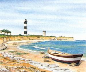 aquarelle représentant le phare de chassiron a la pointe nord de l'ile d'oleron
