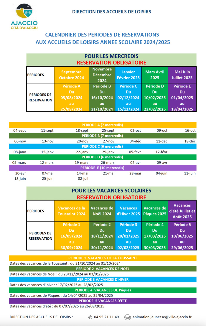 Calendrier réservations aux ALSH Calendrier réservations aux ALSH