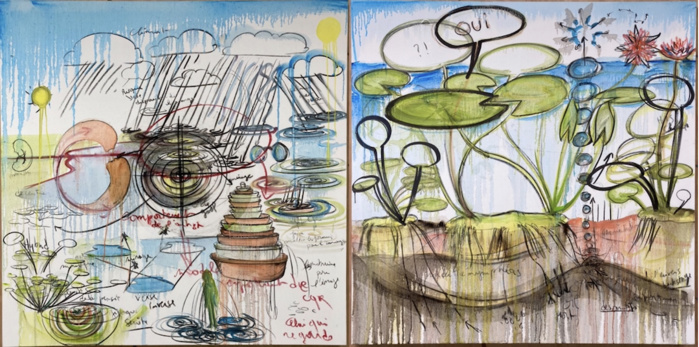 Fabrice Hyber, En construction, 2024, huile et fusain sur toile. Fabrice Hyber, En construction, 2024, huile et fusain sur toile.