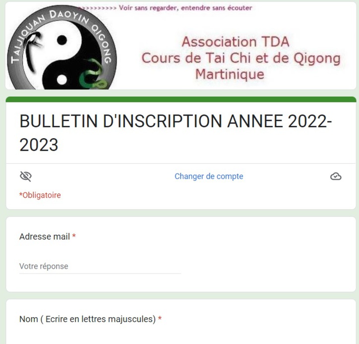 Bulletin d'inscription pour la rentrée d'octobre 2022