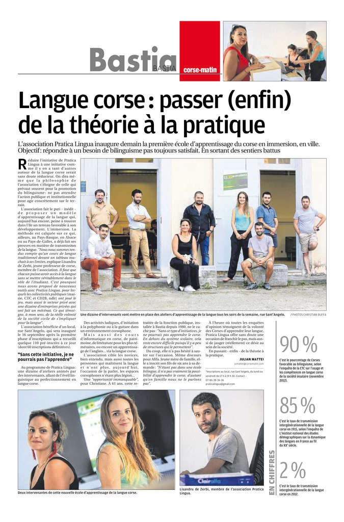 Articulu Corse-Matin di u 15 settembre 2016 da Julian Mattei