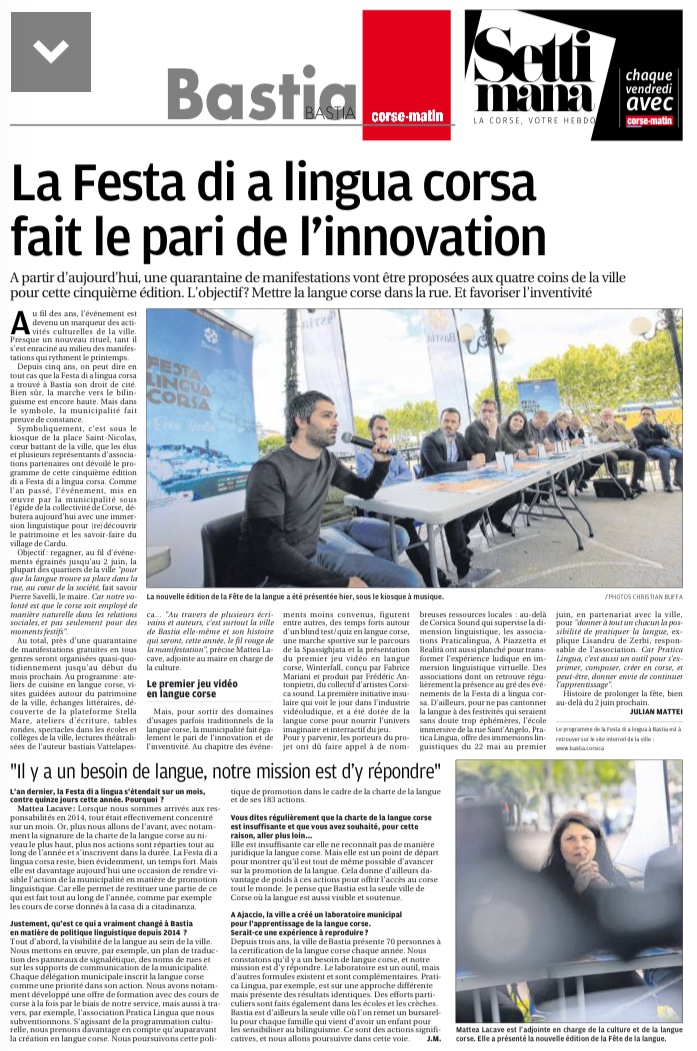 Praticalingua participerà à a Festa di a Lingua Corsa 2018 in Bastia