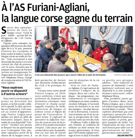 Articulu di CORSE MATIN per u prughjettu GIUVENTÙ