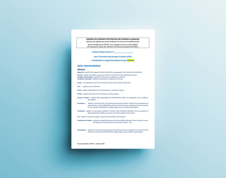 Exemple de contrat d'entretien des pompes à chaleur Air / Air