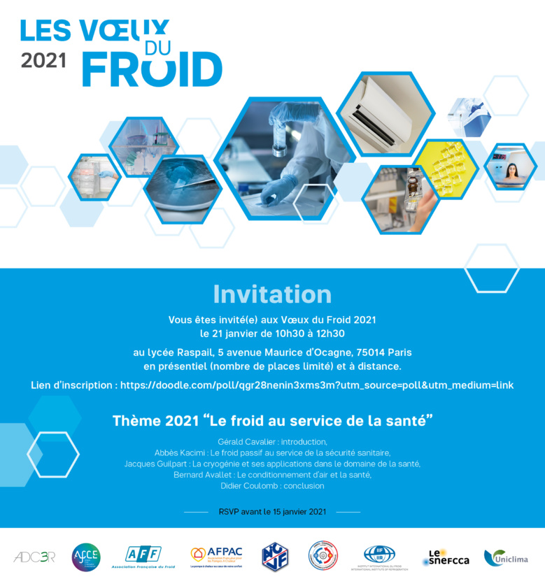 L'AFPAC vous invite à la cérémonie des Voeux du Froid 2021 le 21 janvier 2021 de 10h à 12h30 sur le thème « Le froid au service de la santé »