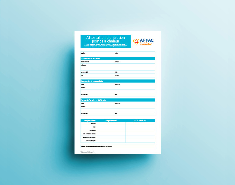 Attestation d’entretien pompe à chaleur