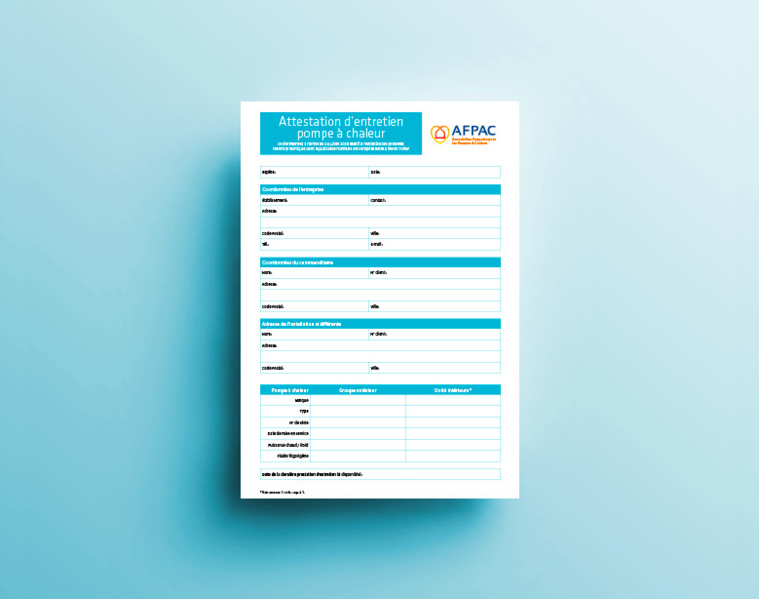 Attestation d'entretien pompe à chaleur Afpac - afpac.org