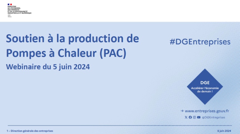 Support du webinaire de la DGE sur les mesures de soutien à la production de Pompes à Chaleur