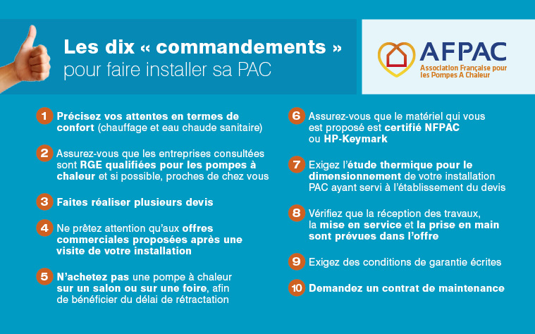 Assurez-vous que les entreprises consultées sont RGE qualifiées pour les pompes à chaleur et si possible, proches de chez vous - afpac.org
