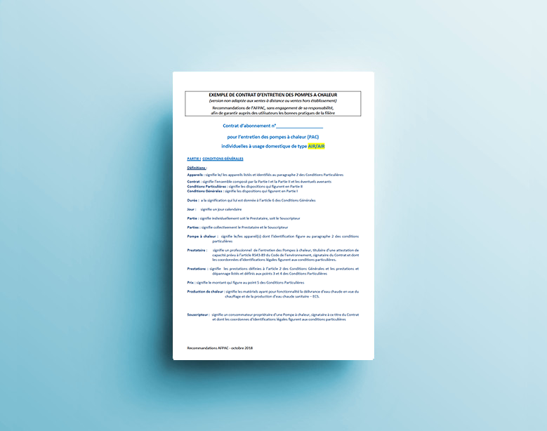 Exemple de contrat d'entretien des pompes à chaleur Air / Air