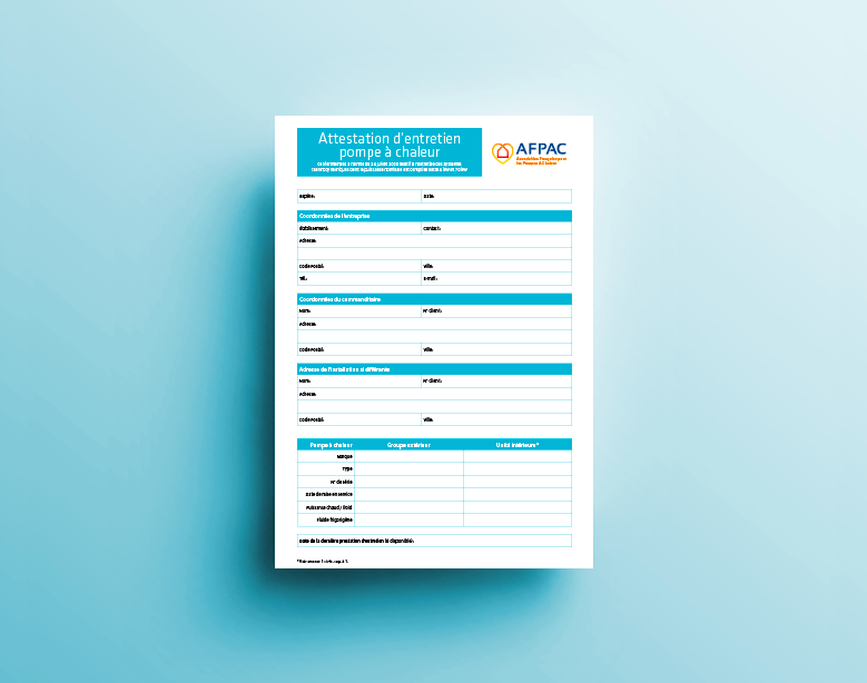 Attestation d’entretien pompe à chaleur