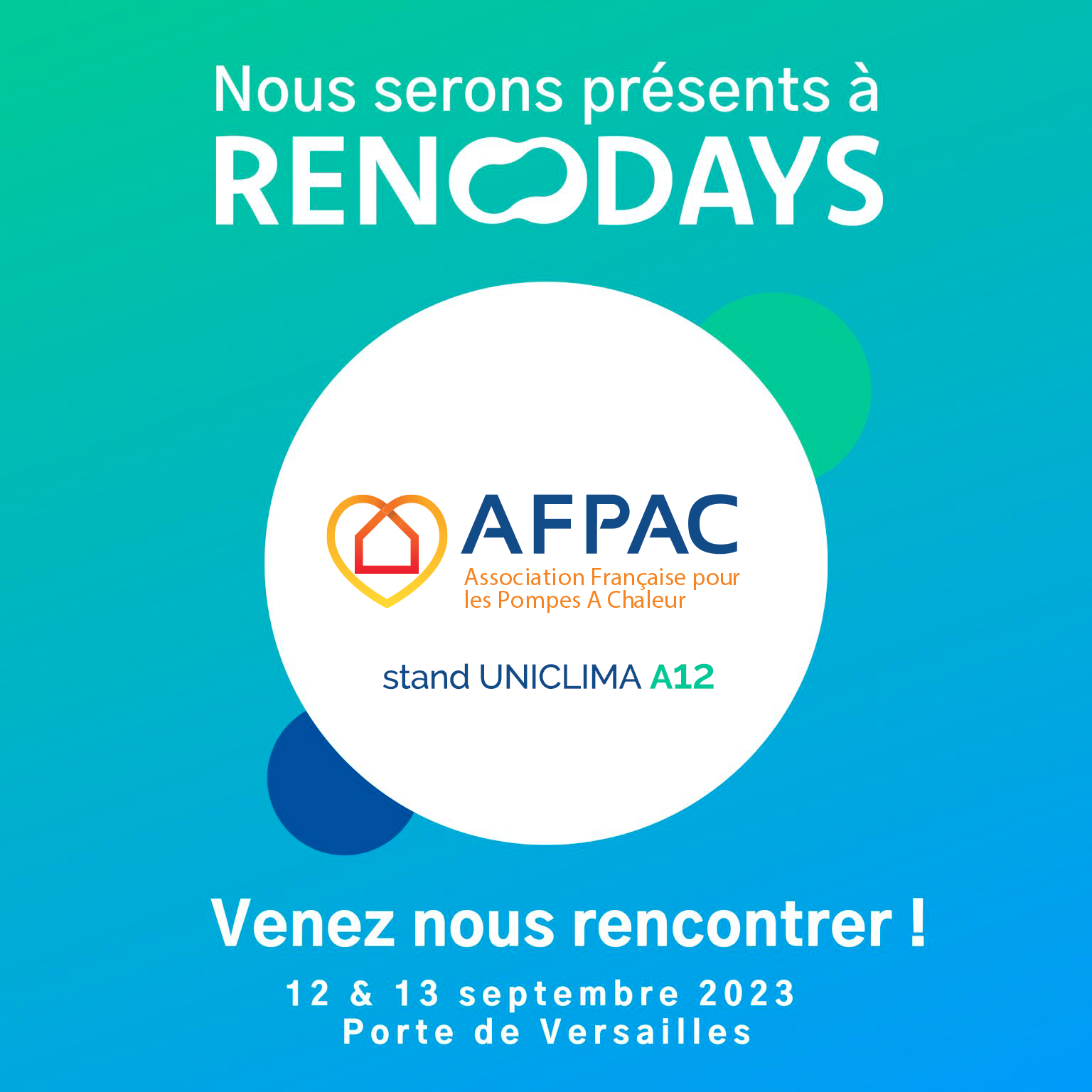 L'AFPAC sera présente aux Renodays sur le stand UNICLIMA  Hall 6 A12 le 12 et 13 Septembre 2023 !