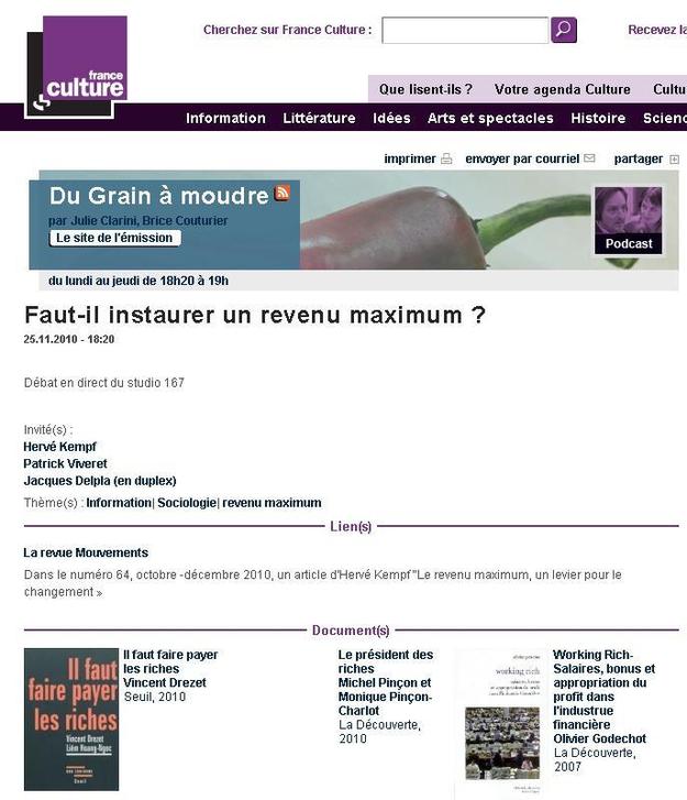 Emission "Du grain à moudre" sur France culture
