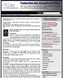 Appel à candidats pour traduire des résumés en français de la base électronique PEDro.
